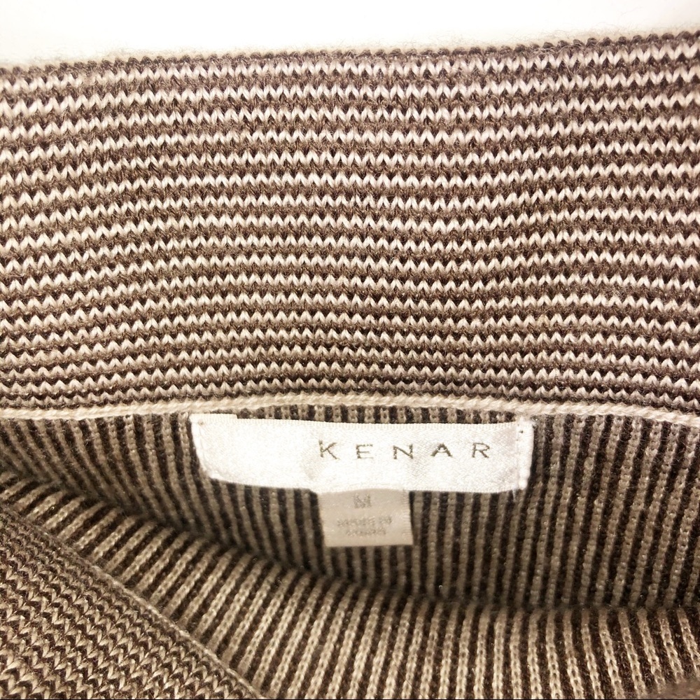 Kenar Brown Beige Striped Fringe Wool Knit Skirt Midi Tassel Medium 90’s - Picture 3 of 6
